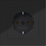 SCHUKO wall socket with cover plate, push-in type, A.1 night black glass.