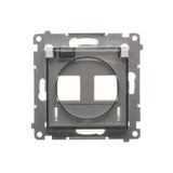 Double IP44 ITC socket cover for Keystone with descriptive field, (module), white