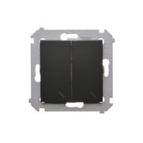 Double two way switch with LED indicator light, (module), 10AX, Screw, black matt