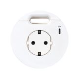 Furniture power socket (schuko grounding) with USB-C 20W charger and grommet (cable outlet), Simon 400 Flash 90, IP20, 16A, white, Mount. dimen.: Ø80mm