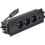 Indesk 3x250V typ E sockets + 2xRJ45 plate with Keystone mounting; Wieland quick connector; black
