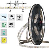 LED strip SMD2835 CW, 120LED/m, 9,6W/m, DC 24V, 840lm/m, CRI90, IP20, 8mm, 5m