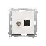 Aerial socket type "F" + computer socket RJ45 cat.6, module, white matt