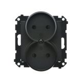 Double socket outlet without earthing, with shutters, module, 16A, quick connection, black matt