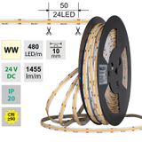 LED strip COB WW, 480LED/m, 15W/m, DC 24V, 1455lm/m, CRI90, IP20, 10mm, 5m