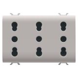 ITALIAN STANDARD TRIPLE SOCKET-OUTLET 250V ac - 3X2P+E 16A DUAL AMPERAGE - P11-P17 - 3 MODULES - NATURAL SATIN BEIGE - CHORUSMART