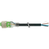 M12 female 0° A-cod. with cable 3LED PUR 4x0.34 bk 15m