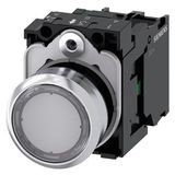 Pushbutton, illuminated, 22 mm, round, metal, high gloss, clear, button, 1 NO