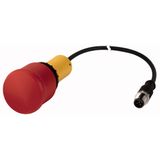 C22-PV-K02-P10 Emergency stop/emergency switching off pushbutton, Mushroom-shaped, 38 mm, Pull-to-release function, 2 NC, Cable (black) with M12A plug, 5 pole, 0.2 m