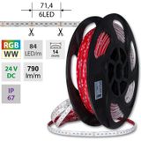 LED strip SMD5050 RGB + WW, 84LED/m, 15W/m, DC24V, 790lm/m, IP67, 14mm, 50m