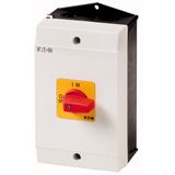 T3-1-102/I2-RT On-Off switch, T3, 32 A, surface mounting, 1 contact unit(s), 2 pole, Emergency switching off function, with red thumb grip and yellow front plate
