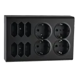 OUTLET SURFACE MOUNTED 4+6 EURO W/EARTH BLACK 6-PACK