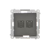 Double computer socket RJ45 cat. 6 with anti-dust cover, black matt