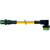 MQ12 male 0° / MQ12 female 90° A-cod. PUR 4x0.34 ye UL/CSA+drag ch. 1m