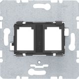 Supporting plate black mounting device 2gang for modular jacks, com-te