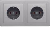 SCHUKO socket outlet combination 2gang, w. frame, Q.1/Q.3, alu velvety