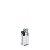 Limit switch, K series, adjustable roller lever, 1 bottom cable entry. Dimensions to EN 50047, plastic body, contacts 1NO+1NC slow action make before break. Plastic rod