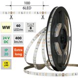 LED strip SMD2835 WW, 60LED/m, 4,8W/m, DC 24V, 400lm/m, CRI90, IP20, 8mm, 5m