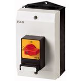 T0-3-8341/I1/SVB Main switch, T0, 20 A, surface mounting, 3 contact unit(s), 5-pole, Emergency switching off function, With red rotary handle and yellow locking ring