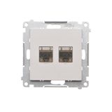 Double computer socket RJ45 category 6 with anti-dust cover, light gray matt