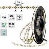 LED strip SMD2216 NW, 300LED/m, 18W/m, 1530lm/m, IP20, DC 24V, 8mm, 5m