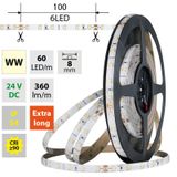 LED strip SMD2835 WW, 60LED/m, 4,8W/m, DC 24V, 360lm/m, CRI90, IP54, 8mm, 5m