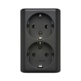 Double socket outlet with Schuko earthing and shutters, flush mounted - Scandinavian version, (Complete product), 16A, 250V, quick connection, black matt