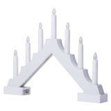 LED candlestick, wooden, white, 29 cm, 2x AA, indoor, warm white, timer