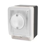 Palm switch, illuminated, momentary, red-green mushroom button, with enclosure