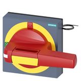 handle with masking plate EMERGENCY-STOP illuminated size 100x 100, for shaft 8x 8, 0-I, handle
