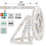 LED strip SMD5050 RGB+CW, 72LED/m, 17,2W/m, 1125lm/m, IP20, DC 24V, 12mm, 50m