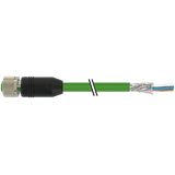 M12 female 0° A-cod. shielded with cable PUR 0.20+0.38 gn  10m