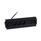 Mediaport Spinner: 3x250V E type + USB A+C charger + 2xRJ45 plate with Keystone mounting; 10 cm cable; black