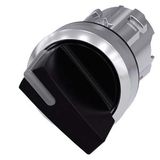 Illuminable selector switch, 22 mm, round, metal shiny, black, Selector switch short, 2  3SU1052-2BF10-0AA0-Z X90