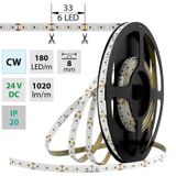 LED strip SMD2216 CW, 180LED/m, 12W/m, 1020lm/m, IP20, DC 24V, 8mm, 5m