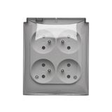 Quadruple socket outlet with earthing - and shutters - IP44 version - transparent flap, 16A, quick connection, white