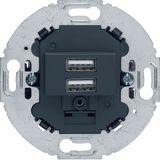 230 V USB charging socket outlet, 2gang, 3.0A, round supporting ring,