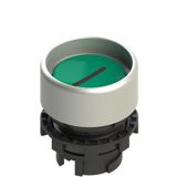 Spring-return green booted pushbutton with marking