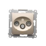 R-TV-SAT pass through aerial socket, atten.: 10dB, Gold matt, metalic