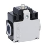 Limit switch, K series, top push rod plunger, 2 side cable entry. Dimensions compatible to EN 50047, metal body, contacts 2NC snap action. Metal plunger
