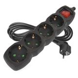 Extension Cord 3 m / 4 sockets / switch / black / PVC / 1.5 mm2