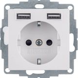 SCHUKO socket outlet/USB A-A, S.1, polar white glossy