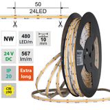 LED strip COB NW, 480LED/m, 5W/m, DC 24V, 567lm/m, CRI90, IP20, 10mm, 5m