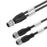 Sensor/actuator line, Connecting line, M12 / M12, Number of poles : 2, 1.5 m, Twin cabling, pin, straight, 2x socket, straight, Shielded: No, LED: No, Sheath material: PUR, Halogen: No
