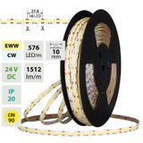 LED strip COB dual white EWW-CW, 576LED/m, 15W/m, 1512lm/m, CRI90, IP20, DC 24V, 10mm, 50m
