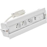Mediaport Spinner: 3x250V E type + USB A+C charger + 2xRJ45 plate with Keystone mounting, Wieland quick connector; white