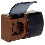 VG-2 Koala Double Socket 2x2P+Z SCHUKO surface mounted IP44 brown with smoky (transparent) flap VG 182-52