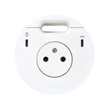 Furniture power socket (pin grounding) with USB-C 20W charger, USB Type C DATA port and grommet (cable outlet)- 1x HDMI + LAN + 3x USB Type A docking station included, Simon 400 Flash 90, IP20, 16A, white, Mount. dimen.: Ø80mm