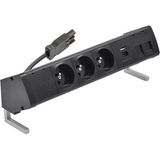 Desk socket set: 3x250V type E + USB A+C charger + 2xRJ45 plate with Keystone mounting, Wieland quick connector; black