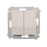 Double two way switch with LED indicator light, (module), 10AX, Screw, white